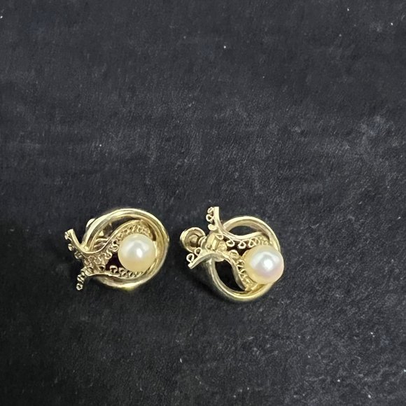 Vintage ICED 1/20 14K GF Faux Pearl Screw Back Earrings (2806) - Picture 7 of 8